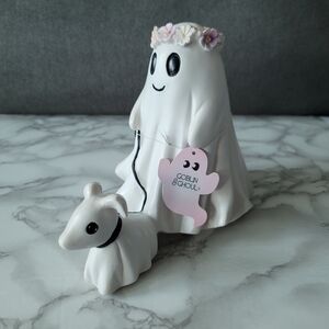 NEW Goblin & Ghoul Halloween Girl Ghost Walking Dog Figurine